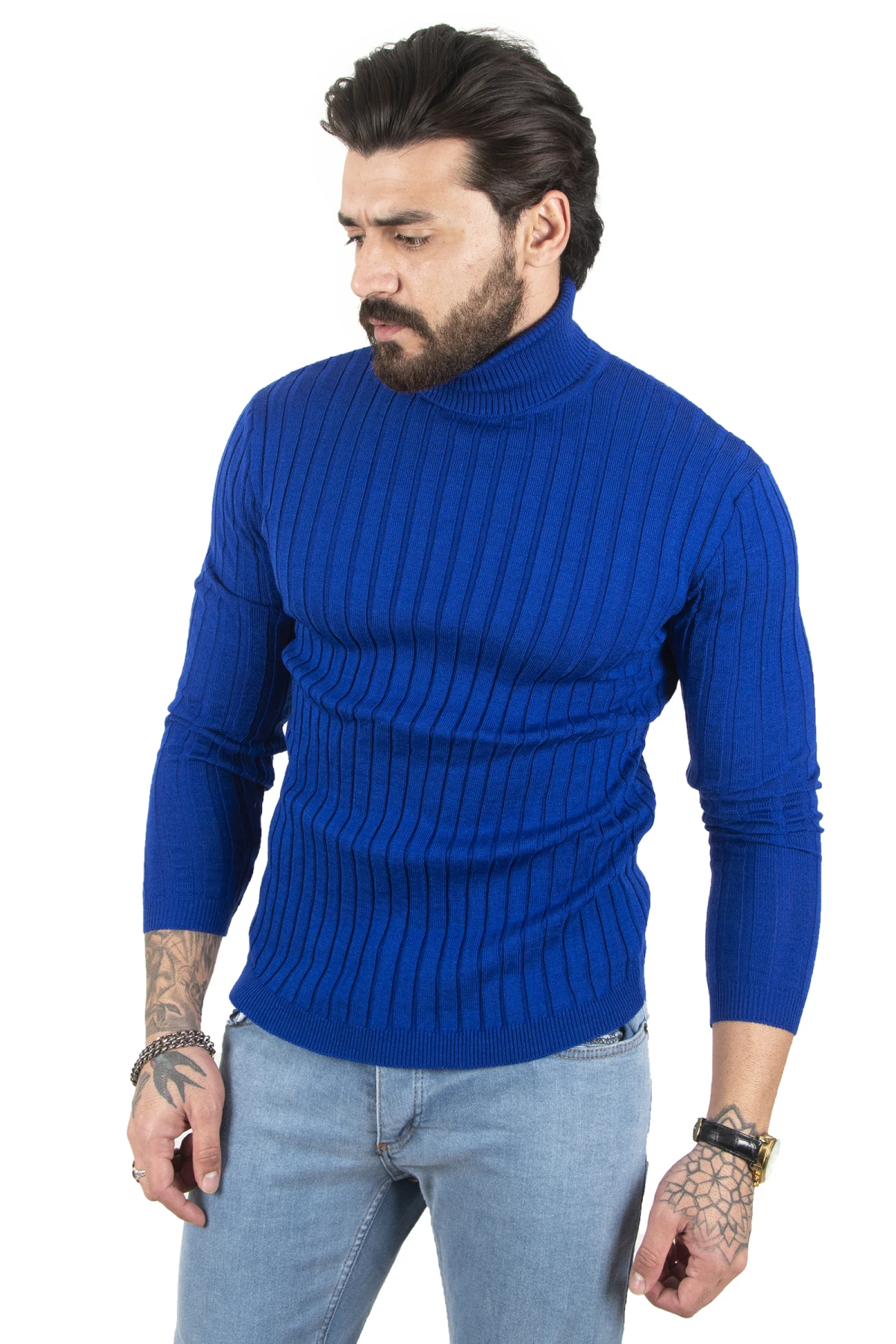 Maglione lavorato a maglia a righe dolcevita DeepSEA 2100014