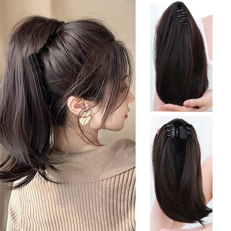 

Synthetic 12Inch Short Ponytail Extension Long Ponytail Clip In Claw Hair Extension Natural Looking Hairpiece For Women
