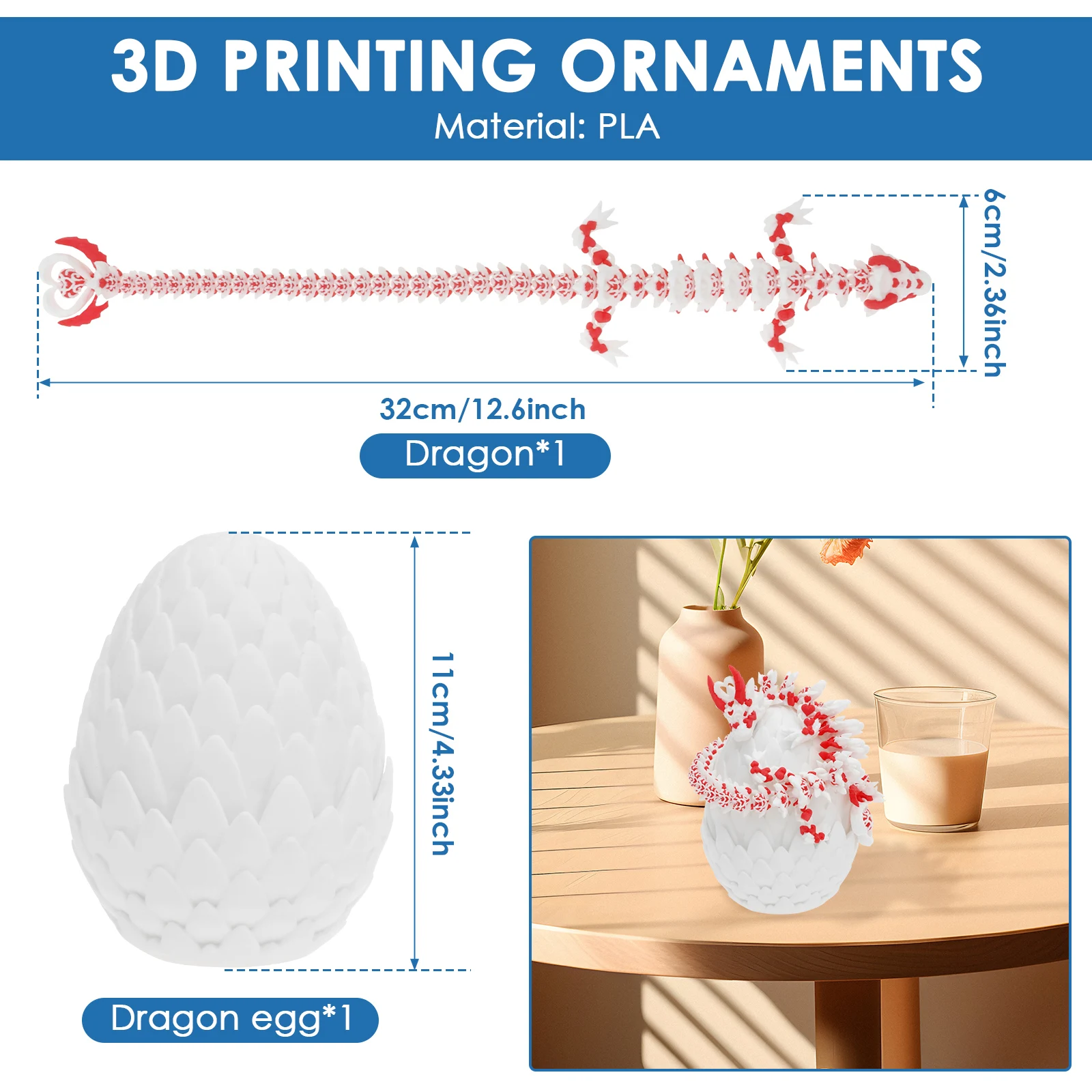 مجموعة التنانين المفصلية الصغيرة مجموعة ألعاب غامضة مطبوعة رائعة متعددة الأغراض تنين ثلاثي الأبعاد في البيضة لتزيين المكتب #6