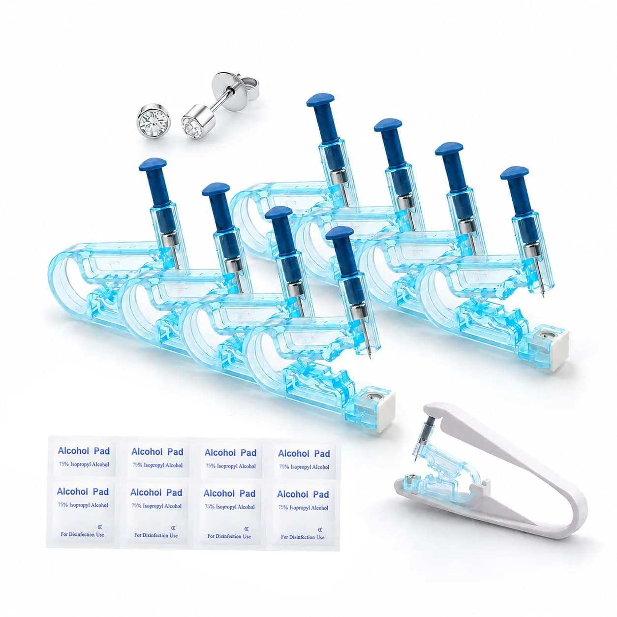 Ear Piercing Kit 8 Pcs Disposable Self Ear Pericing Kit with Ear Studs and 1Pcs Piercing Gun Aid Pierce Kit Tool
