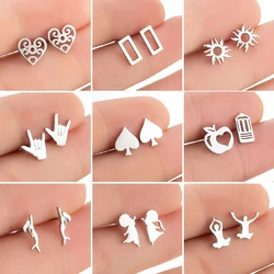 Korean Stainless Steel Earrings Women Everyday Jewelry Small Cloud Sun Spades Yoga Heart Ear Cartilage Piercing Studs Rock Gifts