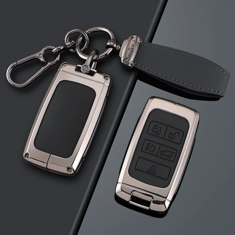 Zinc Alloy Key Fob Cover for Land Rover Range Rover/Evoque L/Velar/Discovery 5/Sport/Defender 24 - KeyCase Shell with Keychain
