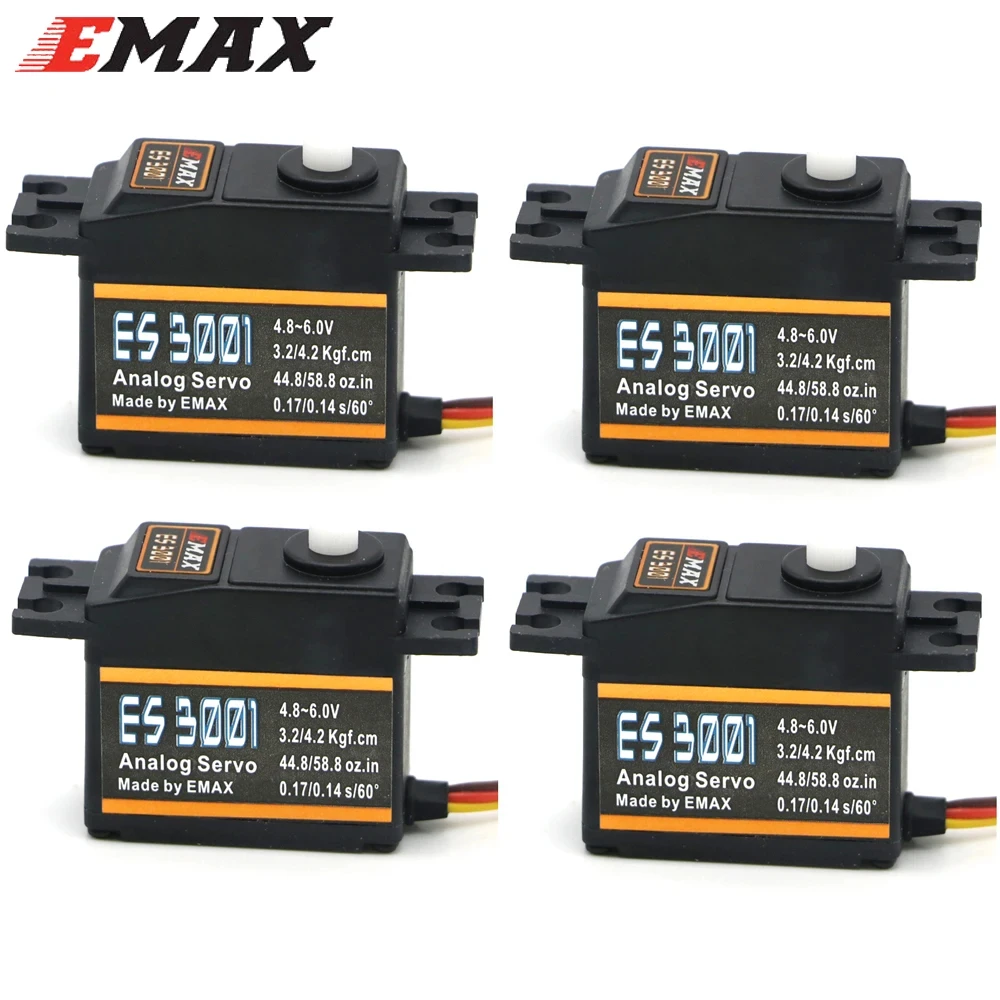 

EMAX ES3001 4.8-6.0V 43g Plastic Gear Standard Analog Servo For RC Helicopter Boat Airplane