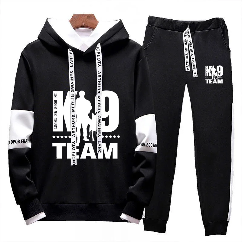 

TRAINER K9 Team K9 Unit Malinois Spring Autumn New Men High Quality Fashion Lace-up Sets Leisure Printing Hoodie+Sweatpants Suit