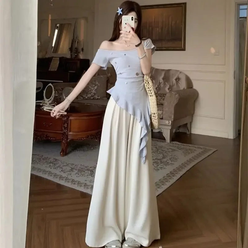 กางเกงขากว้างผู้หญิงชุดสองชิ้นเก๋และสง่างามClassy Co Ordเต็มขายส่งจํานวนมากใหม่โปรโมชั่นการจับคู่กางเกงสุภาพสตรี