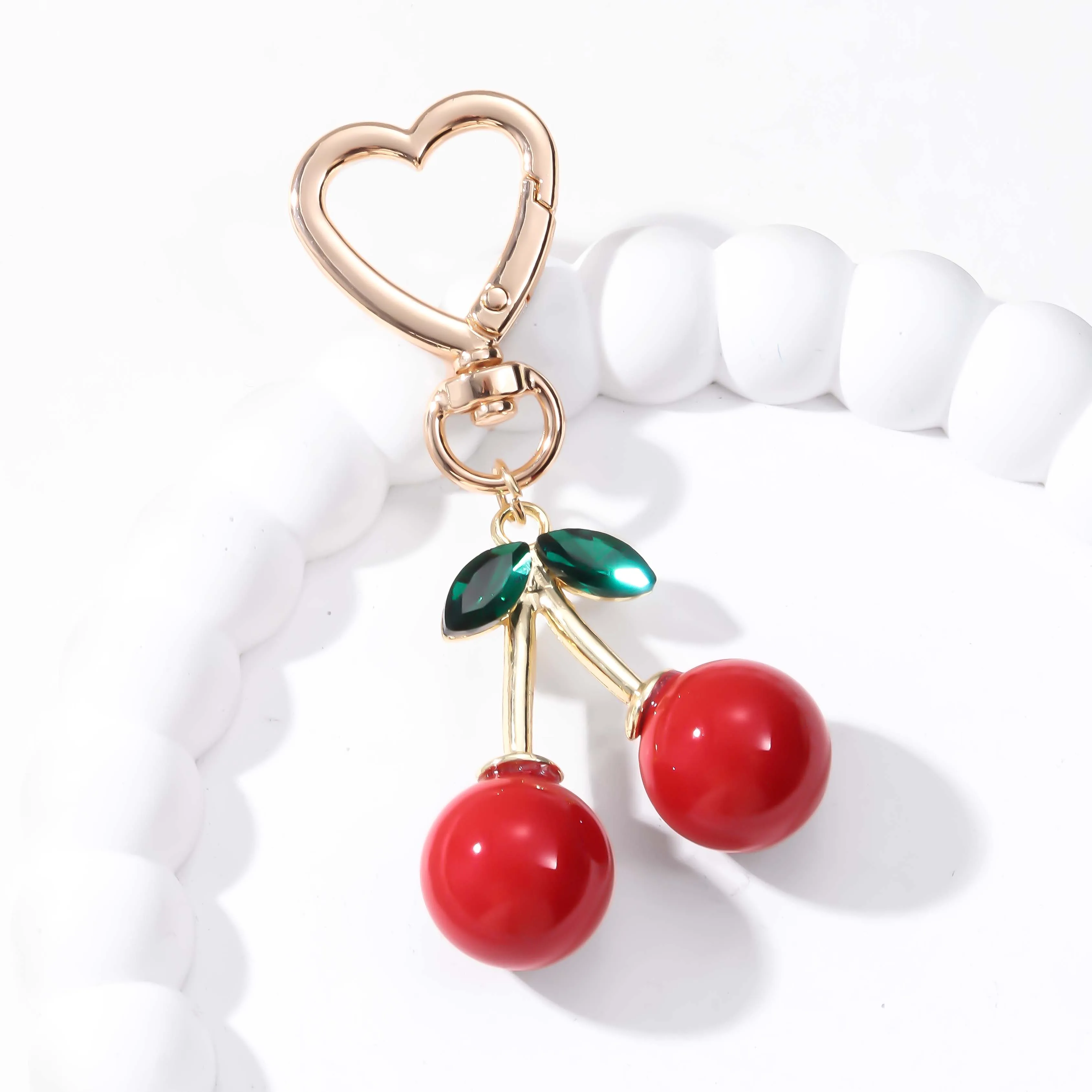 Gantungan Kunci Akrilik Ceri Tiga Dimensi Cantik Gantungan Kunci Tanaman Buah Cantik untuk Wanita Anak Perempuan Hadiah Persahabatan Perhiasan Buatan Tangan