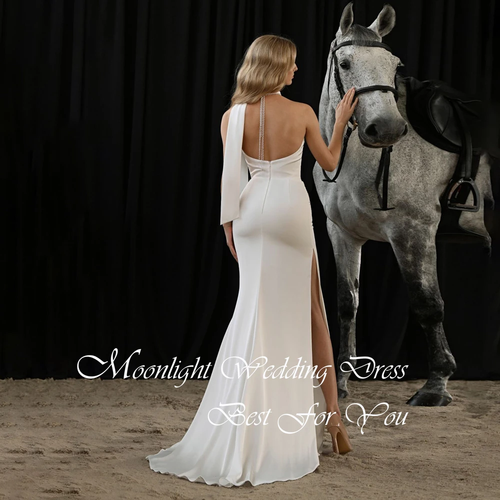 Elegant Halter Mermaid Wedding Dress Women 2026 Pleat Sleevelss Open Back Side Split Bridal Gown Vestidos De Novia Customized