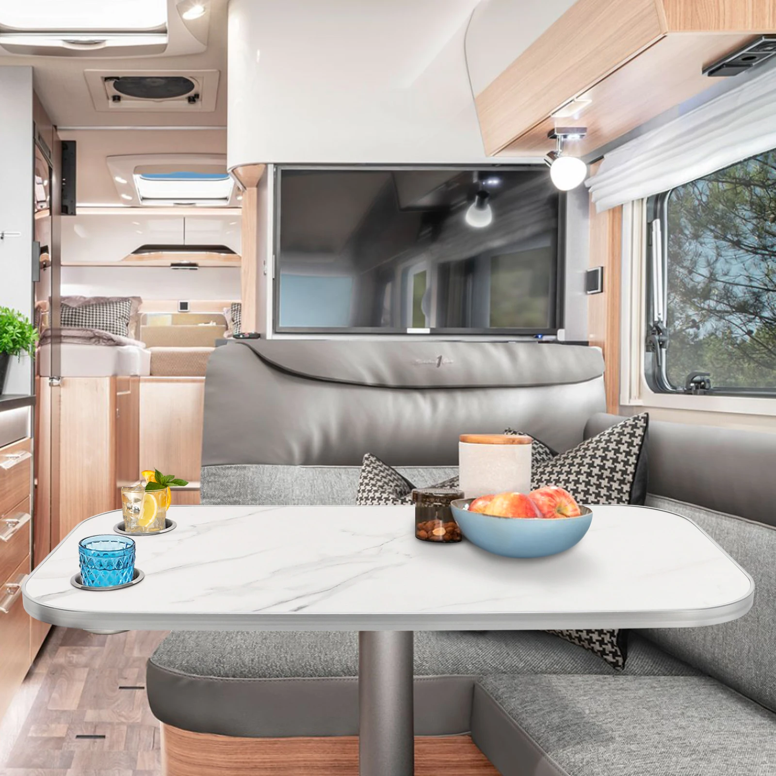 مجموعة طاولة RV قابلة للفصل 31.5 بوصة × 15.7 بوصة طاولة عائمة للتخييم مع حاملين أكواب وأرجل تلسكوبية (17.8 بوصة - 27.2 بوصة) للمركبات الترفيهية والقارب.