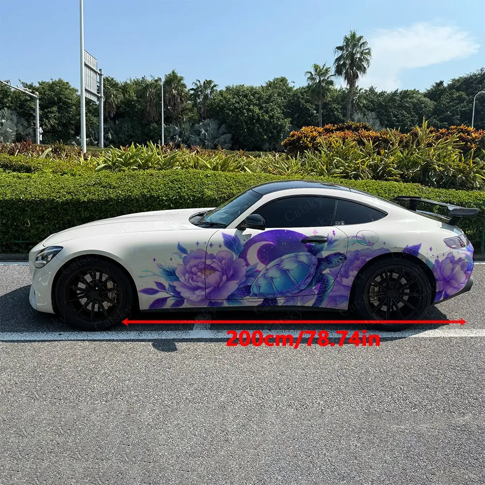 2pcs Dreamy Starry Crescent Turtle Car Side Wraps, Self-Adhesive PVC Waterproof & Scratch-Resistant Stickers, Car Accessory Gift