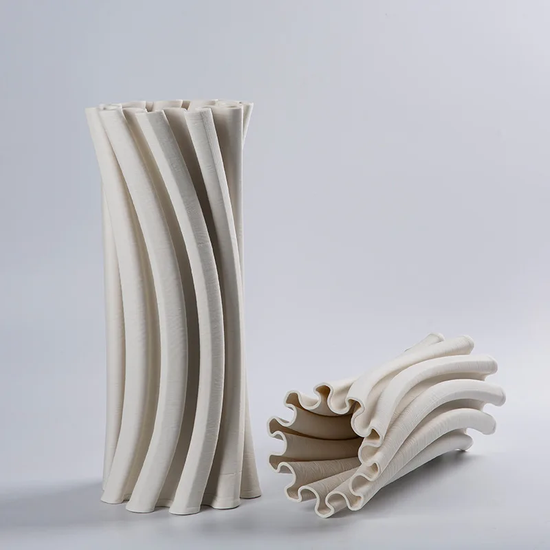 Ceramic Vase Three-dimensional Pleats Curved Surface Flower Porcelain Handicraft Ornaments Arranger Home Decoration