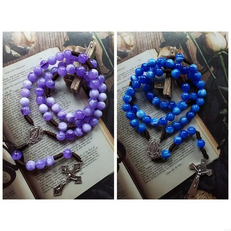 Rustic Agate Catholic Rosary Necklace Hanging Charm Decoration Supplies 