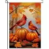 Fall Cardinals Garden Flag 12x18 Inch Pumpkins Red Bird Maple Leaves Burlap Vertical Double Sided Autumn Yard Lawn Outdoor D llz