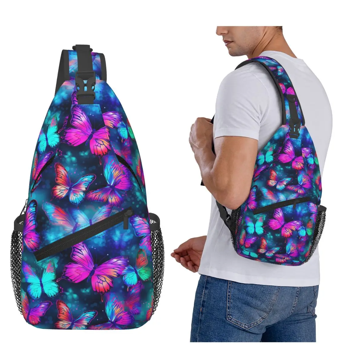 

Brilliant Butterfly Chest Bag Men Sling Crossbody Backpack Chest Bag Travel Hiking Daypack Shoulder Bag