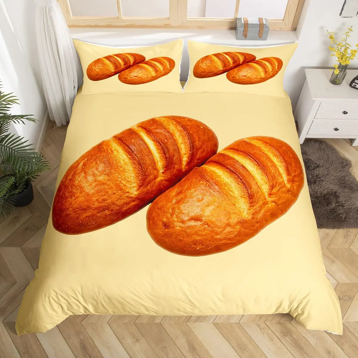 Cute Toast Duvet Cover King for Adults Kids,Toast Bread Bedding Set Funny Decor for Home,Realistic Food Themed Comforter Cover