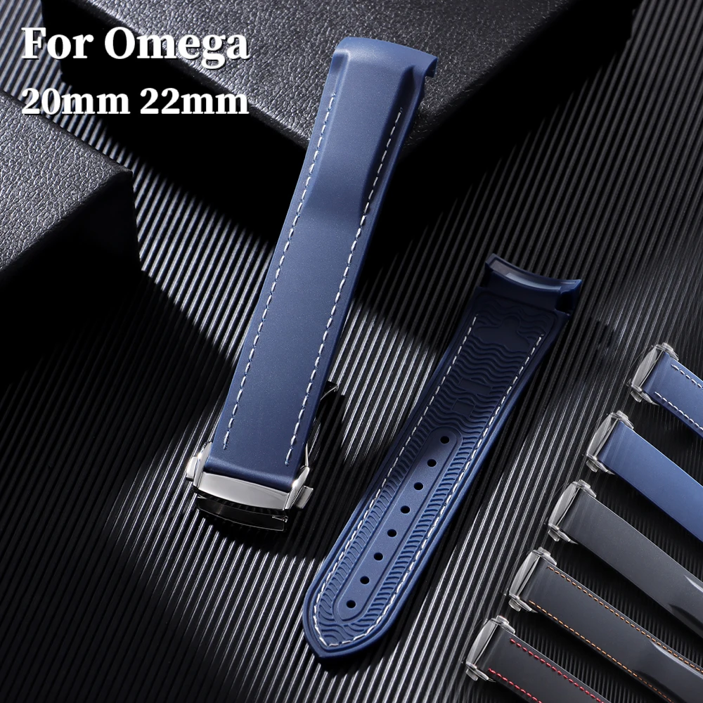 Gebogenes Uhrenarmband für Omega Seamaster 300 für Speedmaster Wasserdichtes Gummi-Uhrenarmband Blau Schwarz 20mm 22mm Silikon-Armband