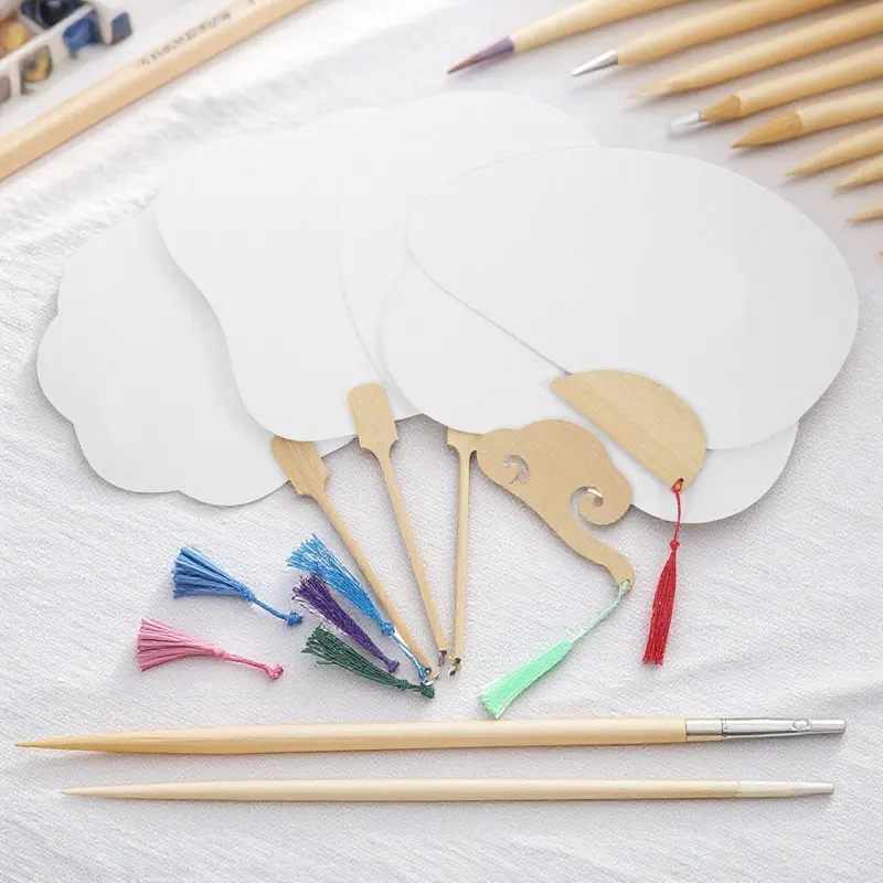 5Pcs Chinese Art Paper Round Fans DIY Creative Painting Fans Kids Graffiti Drawing Fan Enhance Creativity Family Interaction