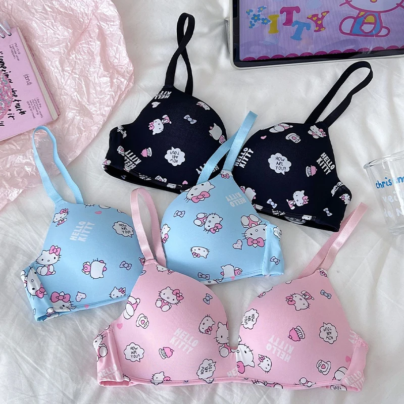 Sanrio Kawaii Hello Kitty Girl Underwear Anime Cartoon Sweet Fashion Exquisite Skin Friendly High Looking Comfortable Women Bra