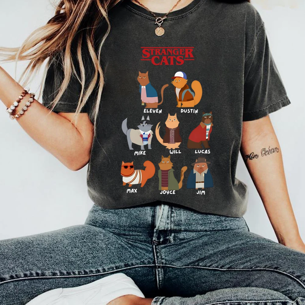 Kawaii غريب القطط تي شيرت مضحك القط قميص المسلسلات التلفزيونية داخل التي شيرت الرجعية التلفزيون قمصان للجنسين قصيرة الأكمام بلايز عادية المشجعين الهدايا