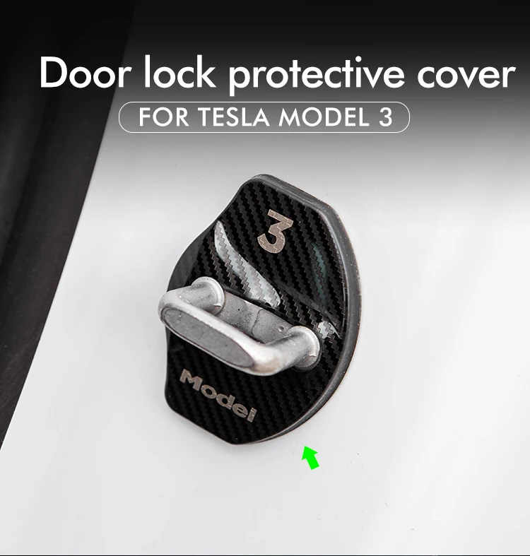 4pcs Car Door Lock Buckle Cover Stickers for Tesla Model 3 Model Y Carbon Fiber Car Decoration for Tesla Accessories 2017-2023