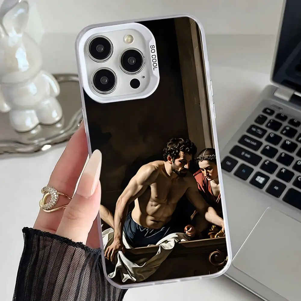 حافظة هاتف C-Caravaggio لهاتف iPhone 16,15,14,13,12,11,Pro,XS,Max,Plus,Mini,SE غطاء مقاوم للصدمات من الحلوى البيضاء غير اللامعة
