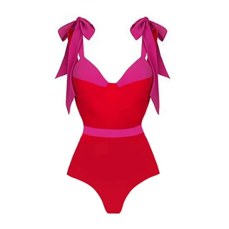 One-Piece Swimsuit for Women, Color Matching Bow Tie Bikini, Swimwear Set, Beach Wear, Cover Up, Beauty, Summer