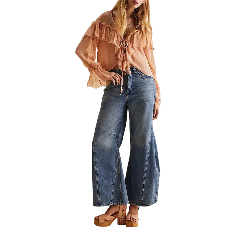 

CYL-Женская струящаяся шифоновая рубашка с завязками спереди и длинными рукавами с баской и кружевной отделкой, прозрачная пляжная блузка с v-образным вырезом в стиле бохо с рюшами