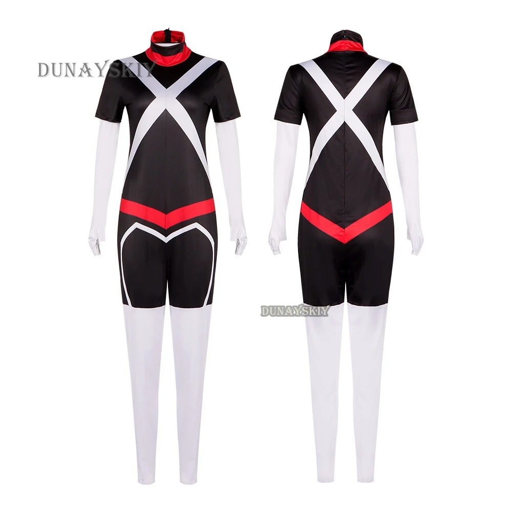 Vaggie Cosplay Costume pour femme, perruques, combinaison imbibée de masque pour les yeux, tenue de fête d'Halloween et de carnaval