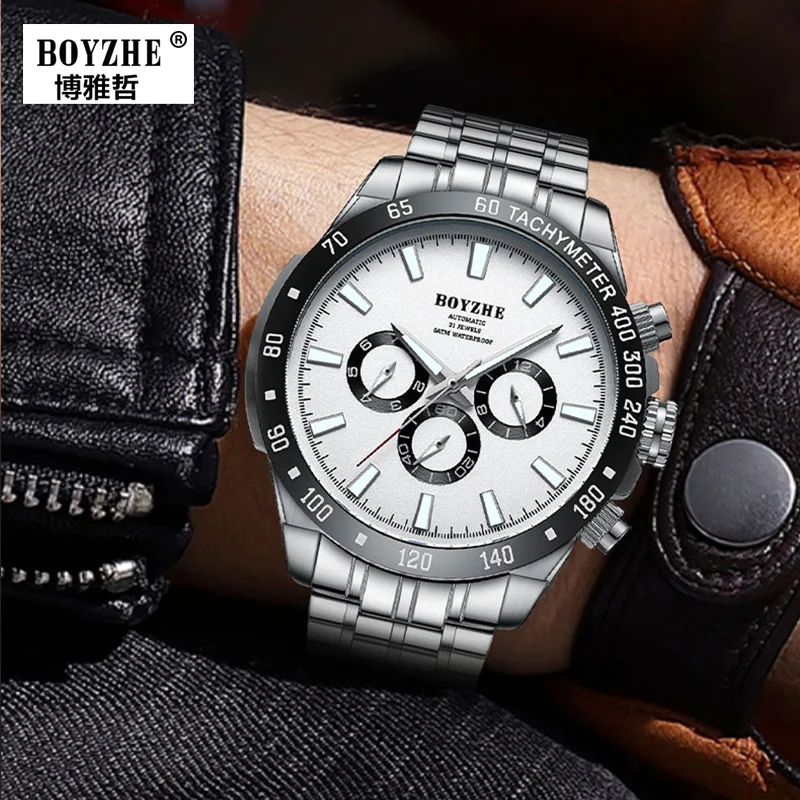 BOYZHE, reloj de lujo con movimiento automático para hombre, relojes luminosos resistentes al agua para hombre, relojes de pulsera mecánicos de acero inoxidable para hombre,reloj hombre