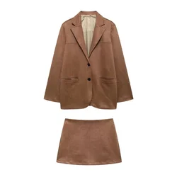 Taop&Za Autumn New Product Women's Fashion Casual Collar Long Sleeve Short Suit Coat High Waist A-line Short Skirt Set