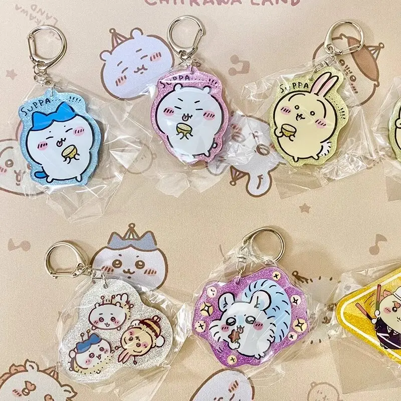 Kawaii Chiikawa Anime Keychain Cute Cartoon Hachiware Usagi Lace Heart Acrylic Pendant with Bow for Backpack Purse Decor Toys