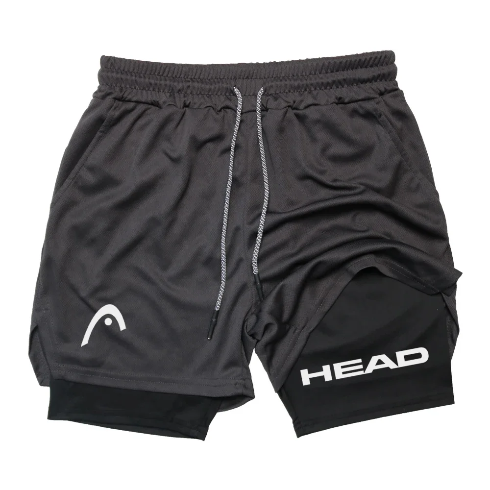 Shorts de compressão respirável 2 em 1 masculino, shorts de fitness de camada dupla, shorts esportivos de câncer, secagem rápida, corrida,