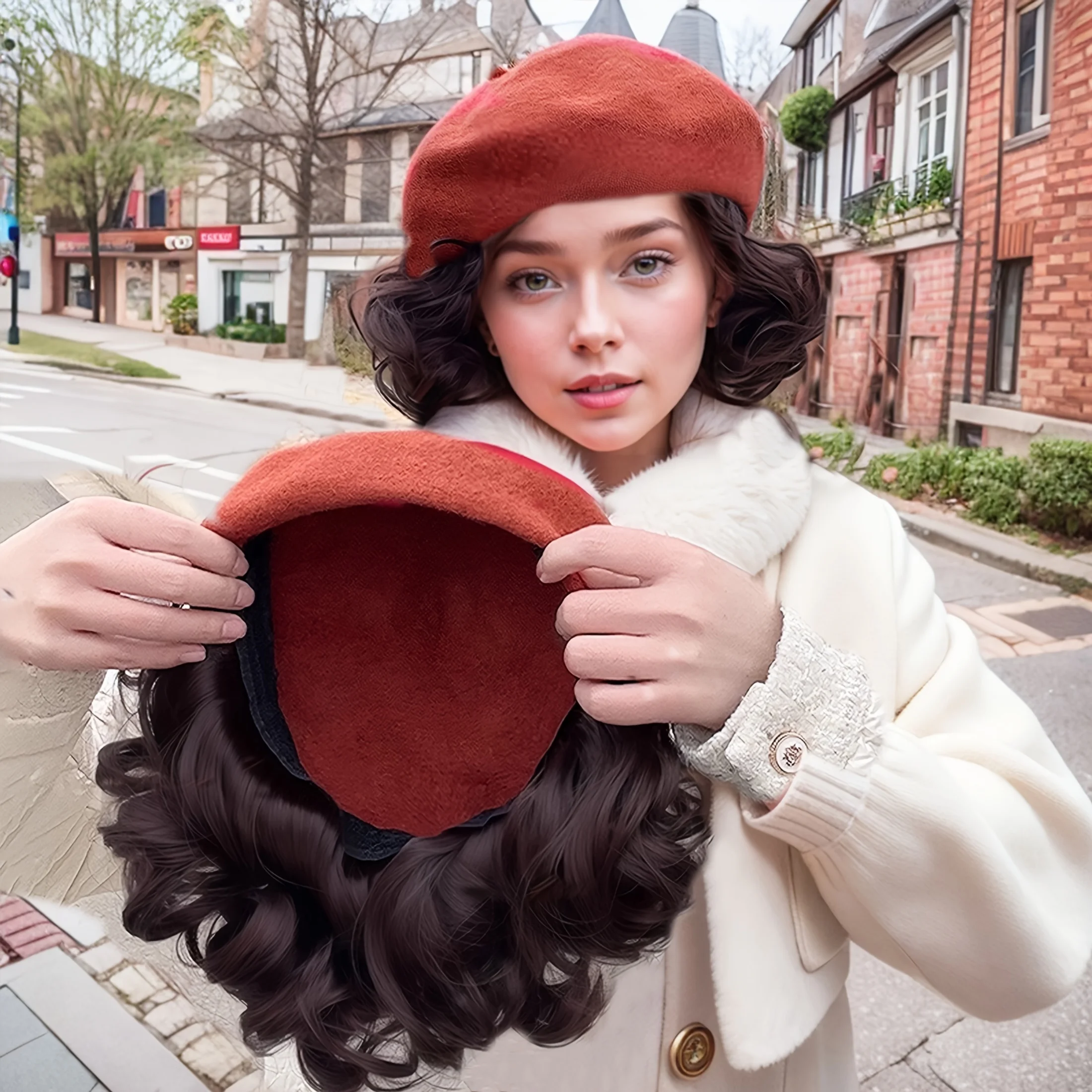 

Elegant Women's Beret hat wig with Short Curly Synthetic Hair - Versatile Daily Wear, High-Temperature Fiber, Best for Christmas