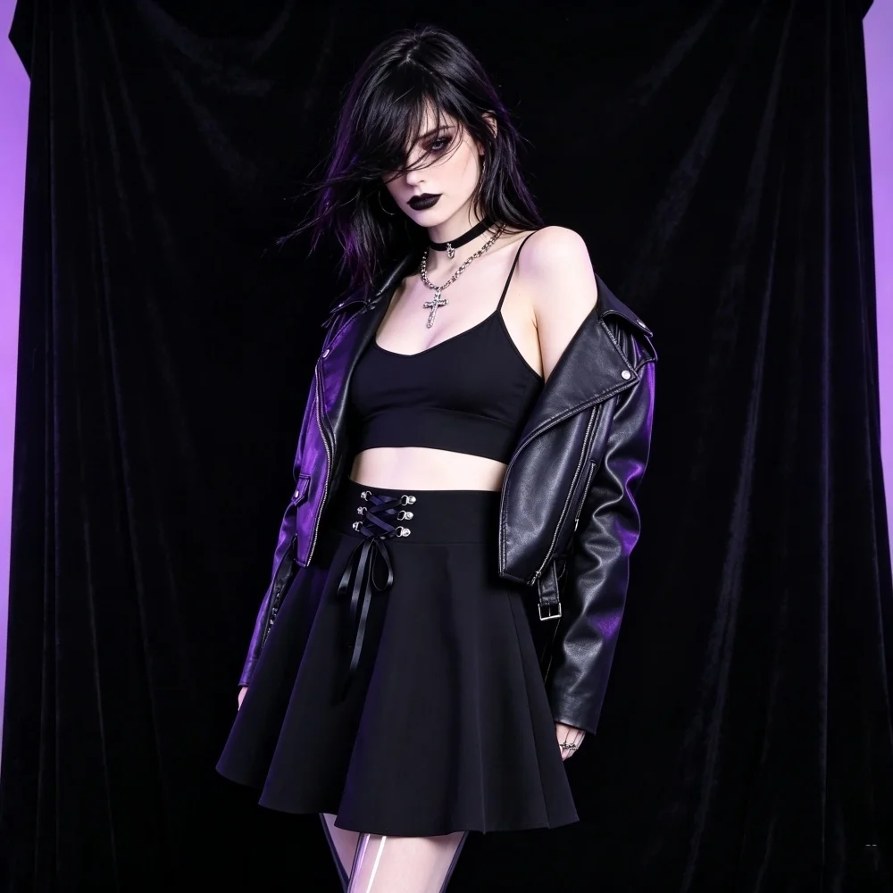 Women High Waist A Line Mini Skater Skirt Basic Versatile Flared Short Skirt Black Harajuku Style Skirt For Daily Street Outfit