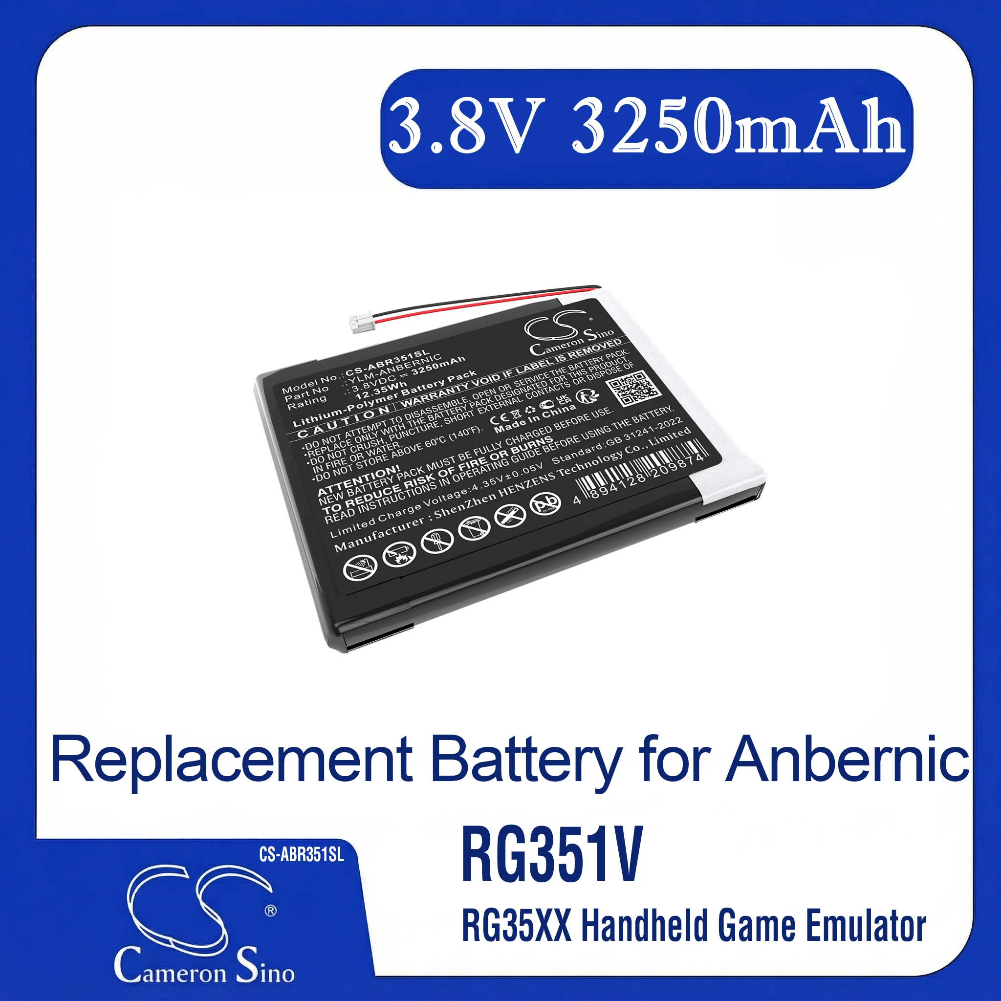 Cameron Sino Replacement Battery for Anbernic  RG351V, RG35XX Handheld Game Emulator , Fits P/N YLM-ANBERNIC