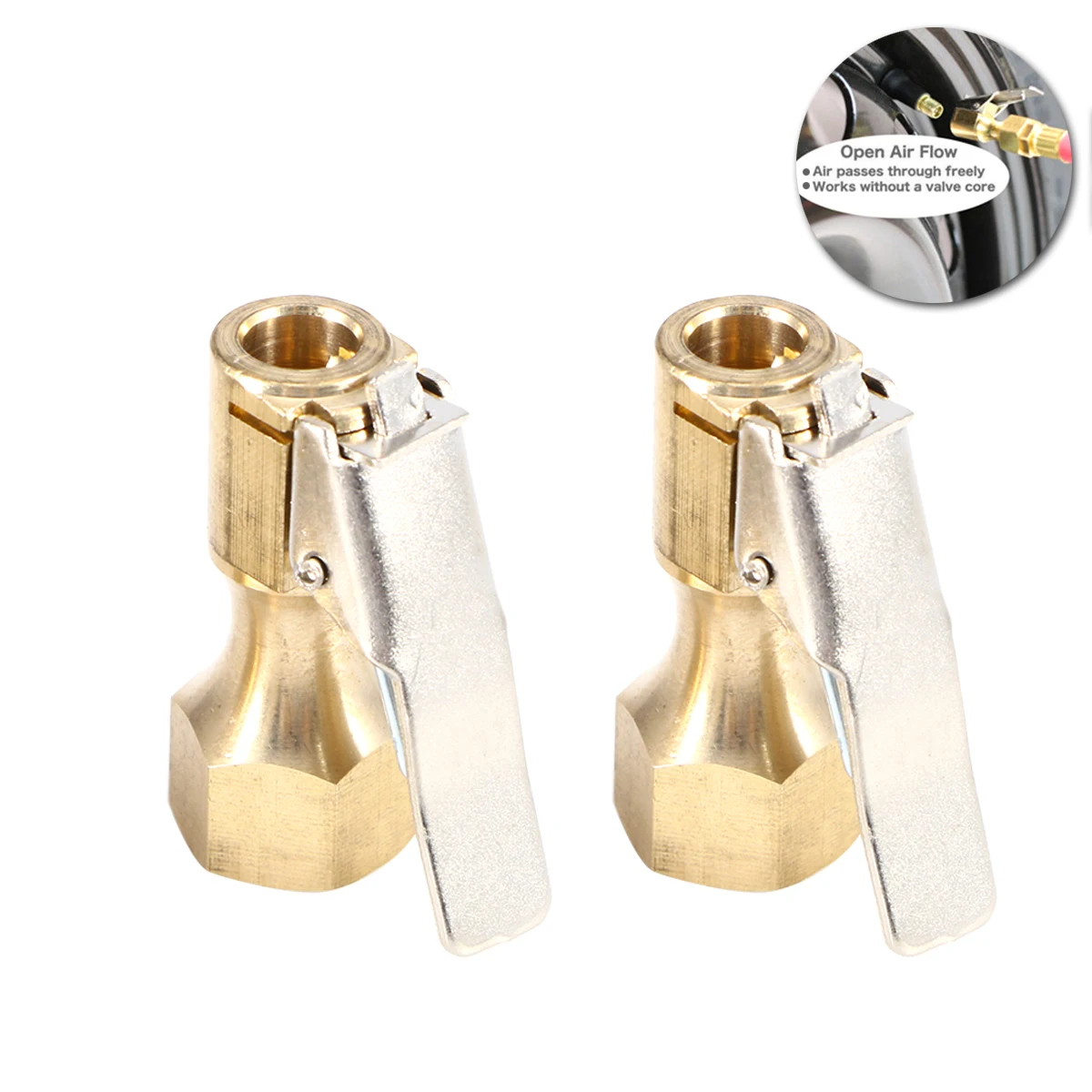 

4pcs Heavy-Duty Brass Tire Inflator Chuck Open Air Flow Clip Locks Tyre Attachment Dual Head Pump Car Tires Durability Precision