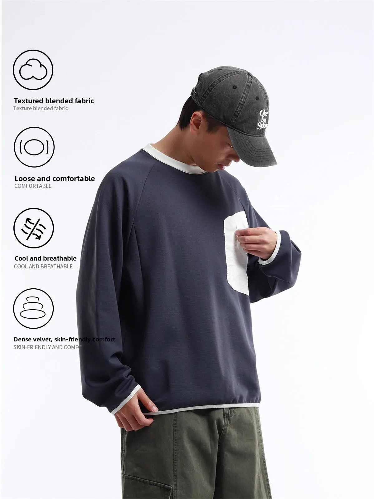 Spring Autumn Outdoor Vintage Cityboy round Neck Splice Color Loose Breathable Thin Sweatshirt Jacket Tagkita Youth Cotton Blend