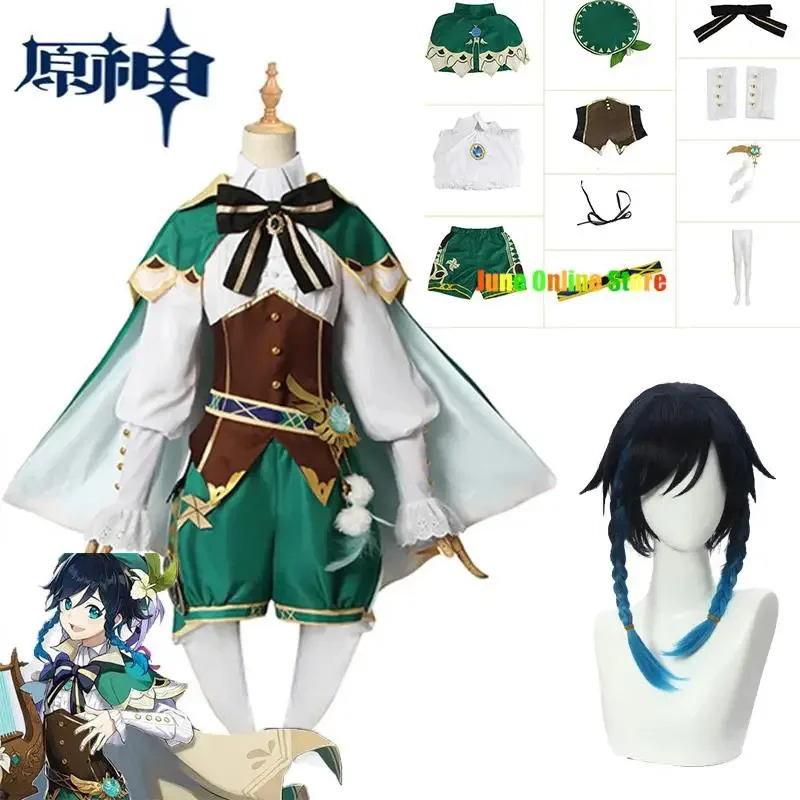 

New 2025 Genshin Impact Cosplay Costume Uniform Wig Venti Chinese Style Halloween Costumes for Women Game Wend❤❤dd