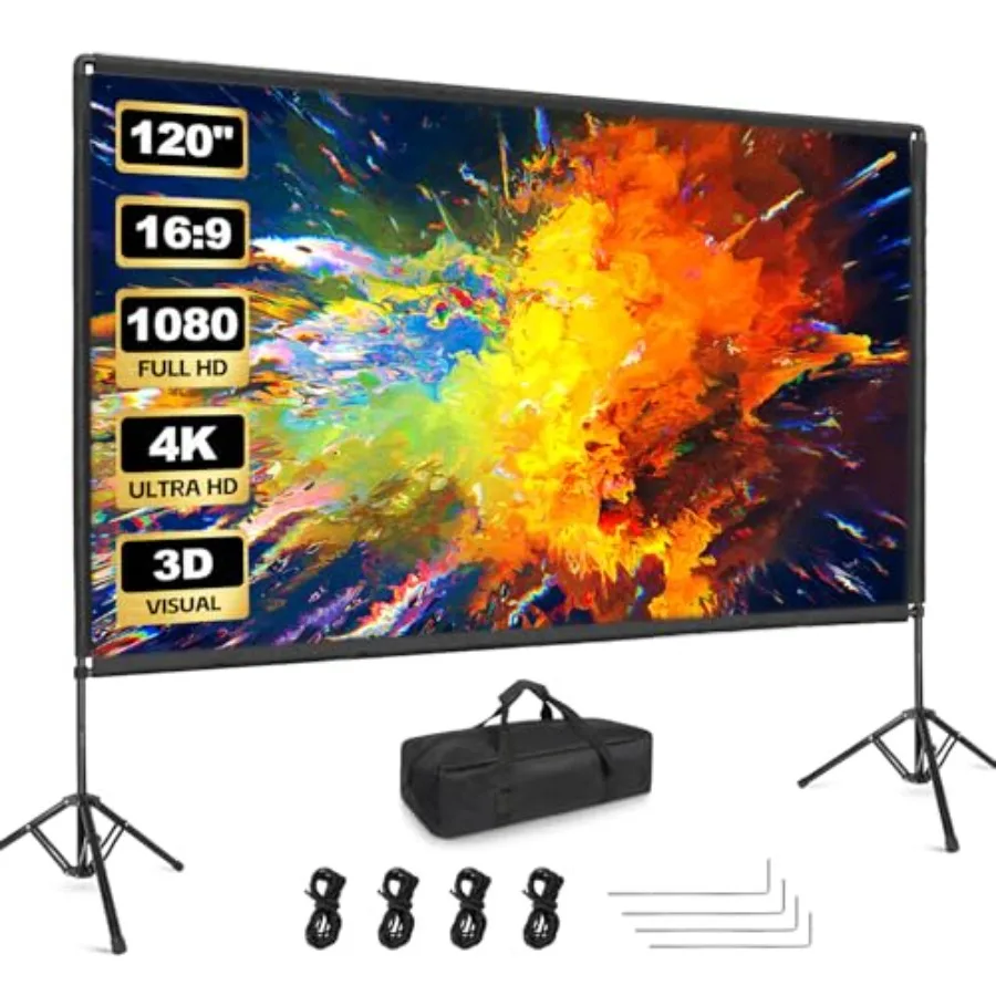 

Уличный проекционный экран со стойкой, 120 дюймов, портативный, для помещений и улицы, 16:9, 4K HD, без складок