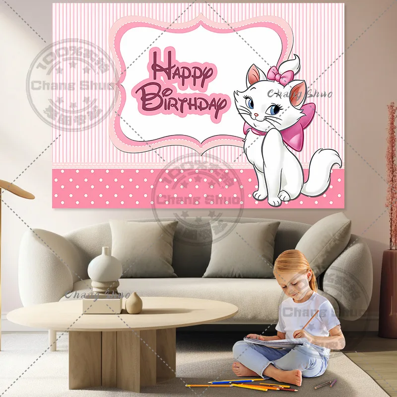 Disney Marie Aristocats Photo Backdrop Marie Cat Girls Birthday Party Baby Shower Photography Background Decor Props