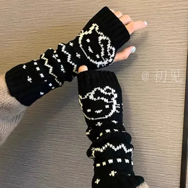 

Hello Kitty Fingerless Gloves Cute Creativity Knitting Keep Warm Gloves Outdoor Cycling Writing To Prevent Cold Glove Gifts