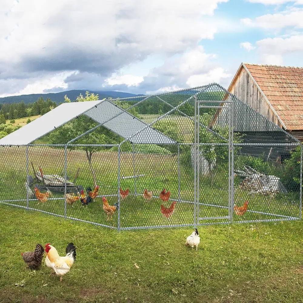 

Large 20x10ft Metal Chicken Coop with Waterproof Cover, Walk-in Enclosure for Poultry or Small Animals, Suitable for Yard or Pat