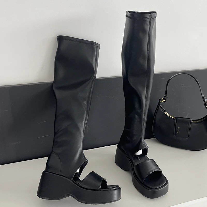 Ladies Shoes Long Boots Sandals Female Casual Summer Fashion Women Flats Shoes Sock Gladiator Knee High Boots Sandals