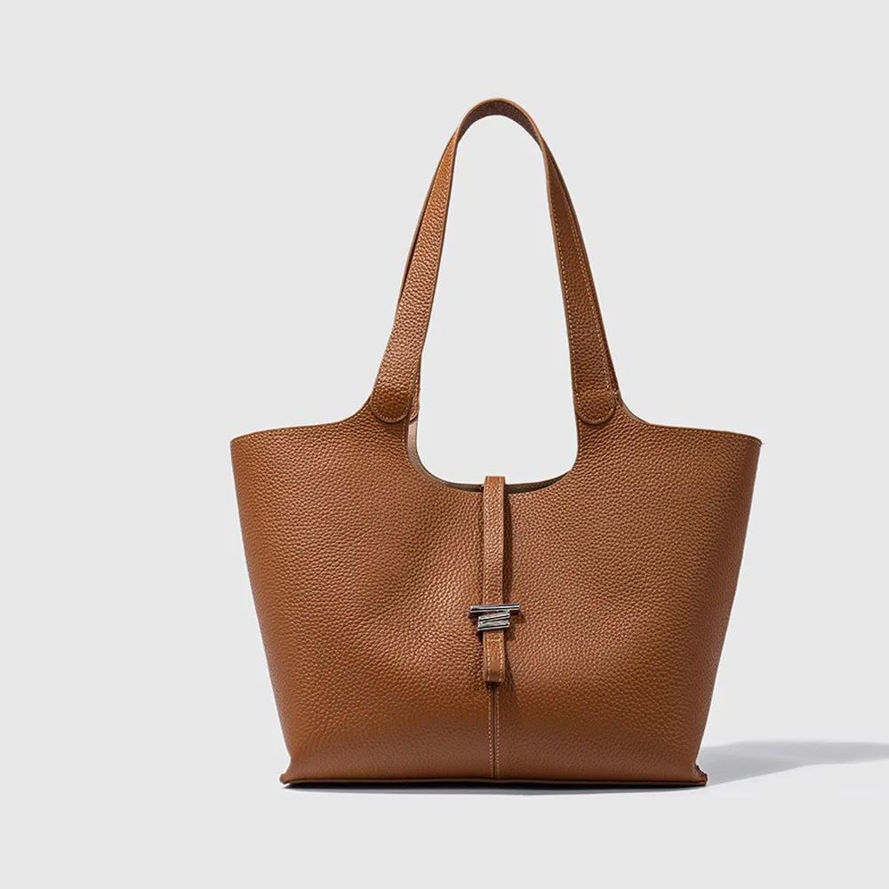 Wind Chime Tote New Top Layer Cowhide High-end Large Capacity Niche Design Commuter Shoulder Underarm Genuine Leather Bag Female