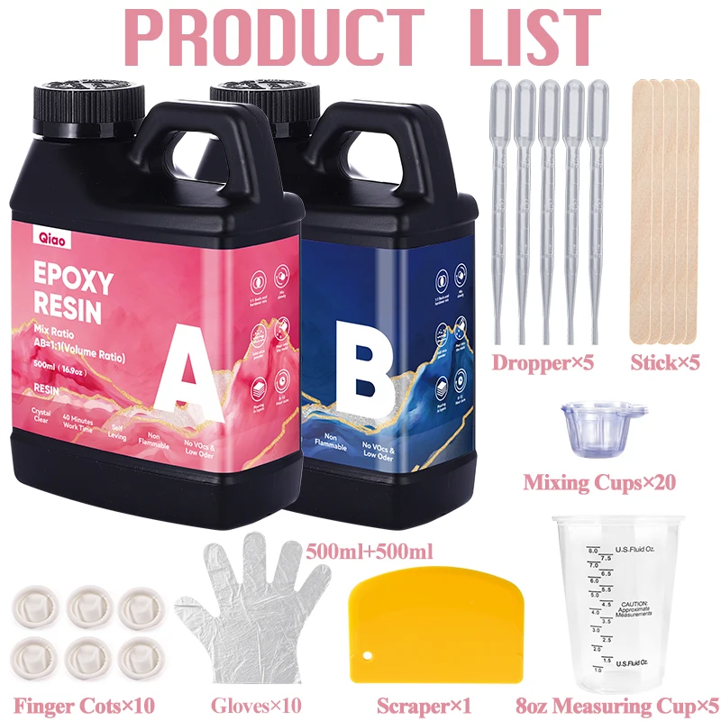 Easy 1:1 Mix Epoxy Resin – Crystal Transparent, Fast Setting Epoxy Resin for DIY Art, Wood Finishing, Coating & Mold Casting