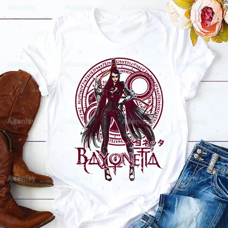 Game Bayonetta Print Ladies T-shirt Ladies Casual o-collar White Shirt Short Sleeve Ladies T-shirt Graphic Printing