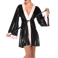 Women Men Latex Dress Rubber Night Robe With Tie Lacing Costumes Handmade Plus Size Customized Clothing S-LD271