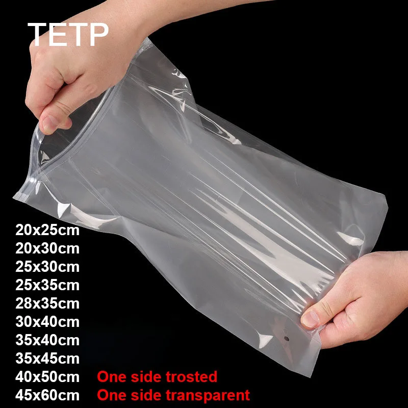 

TETP 50Pcs Zipper Bags One Side Frosted One Side Clear Plastic Storage Bags for Business Display Shawl Coat Bikini Storage