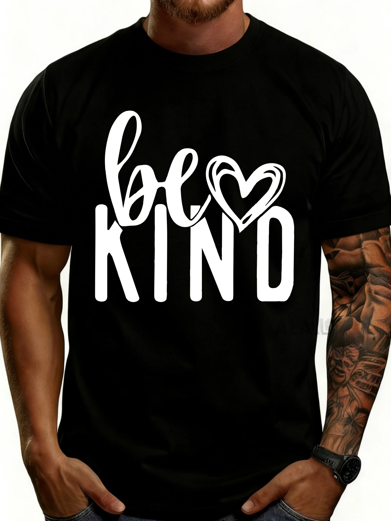 Men's Plain Graphic T-Shirt - Breathable, Soft, Lightweight - Kind Heart Design Print - Vintage Fun Graphic Casual Short Sleeve Summer Top, Gift for Him