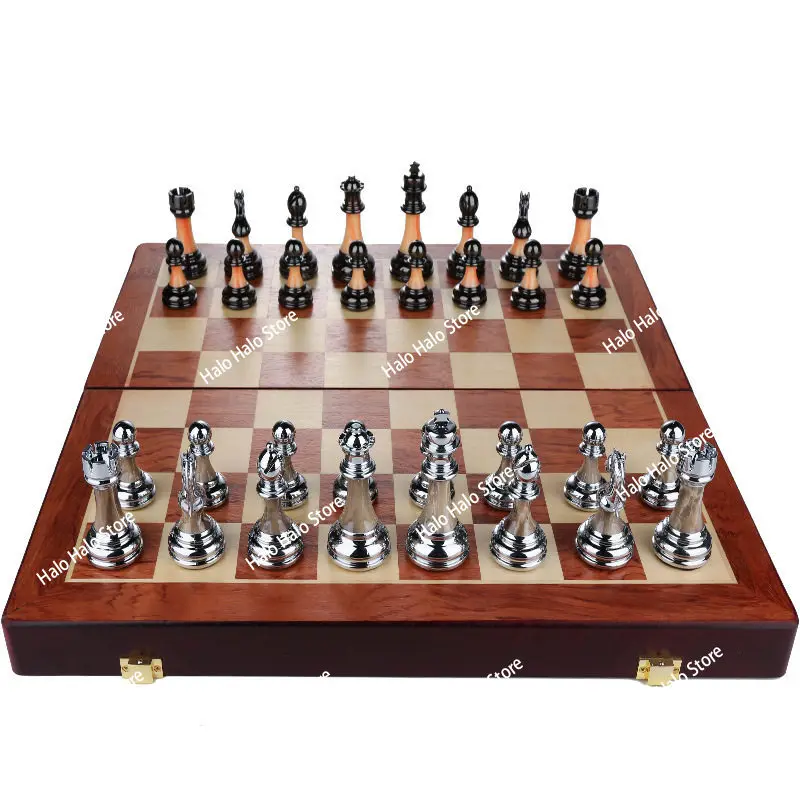 Chess high-end gift box set Solid wood folding chessboard imitation jade chess complex ornament