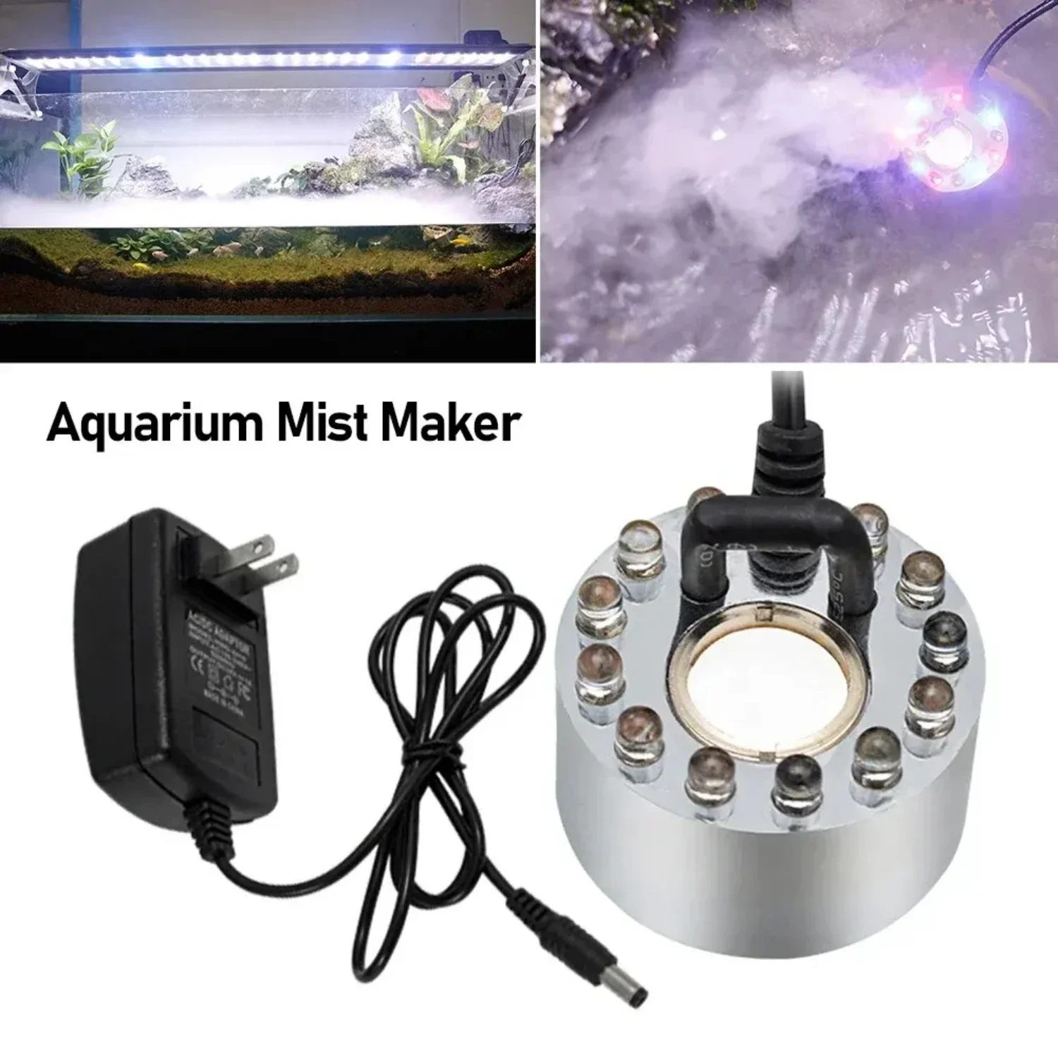 Seven Colour Ultrasonic LED Air Humidifier Sprayer with Lights - Landscape Fogger Mist Mister for Aquarium, Fountain, Pond